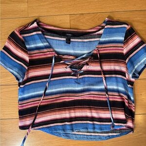 Forever 21 Multicolor Striped Lace-Up Crop Top